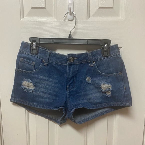 Hype Womens Denim Shorts 5 Juniors Distressed Short Mid Rise Shortie. - Picture 1 of 9